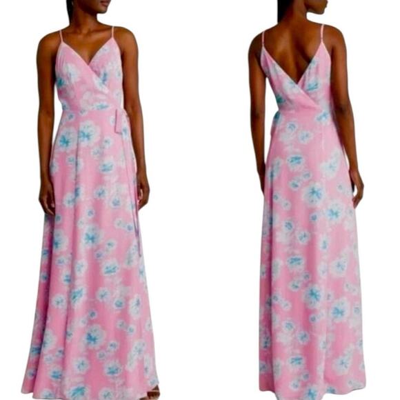NWOT WAYF Angelina Floral Wrap Maxi Pink Dress - Sz Small - Picture 1 of 10